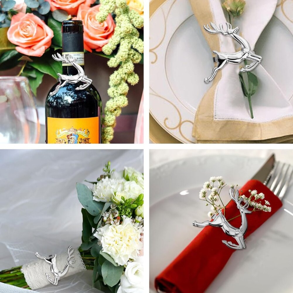 Stylish Silver Reindeer Napkin Rings - Ideal for Christmas and Romantic Dinners - Picture 5 of 7